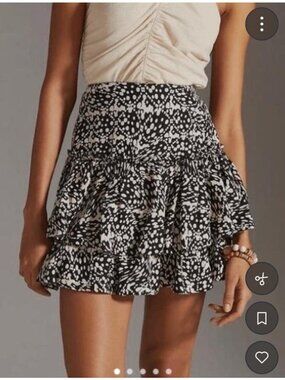 Black & White Maeve Mini Skirt With Abstract Print High-Waisted Viscose-Linen Bl